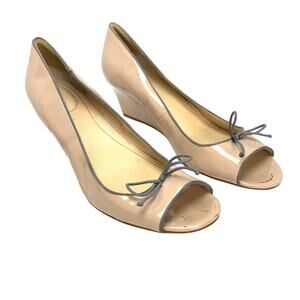 Calvin Klein Wedge Open Toe Pumps Heels OLITA Womens Patent Leather Shoes sz 11